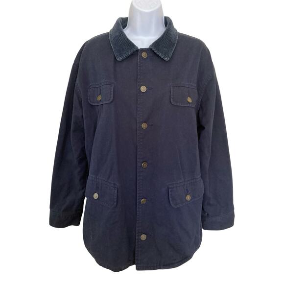 Vintage 90s Navy Blue Chore Barn Jacket Coat Flannel Lined M/L - Picture 1 of 8